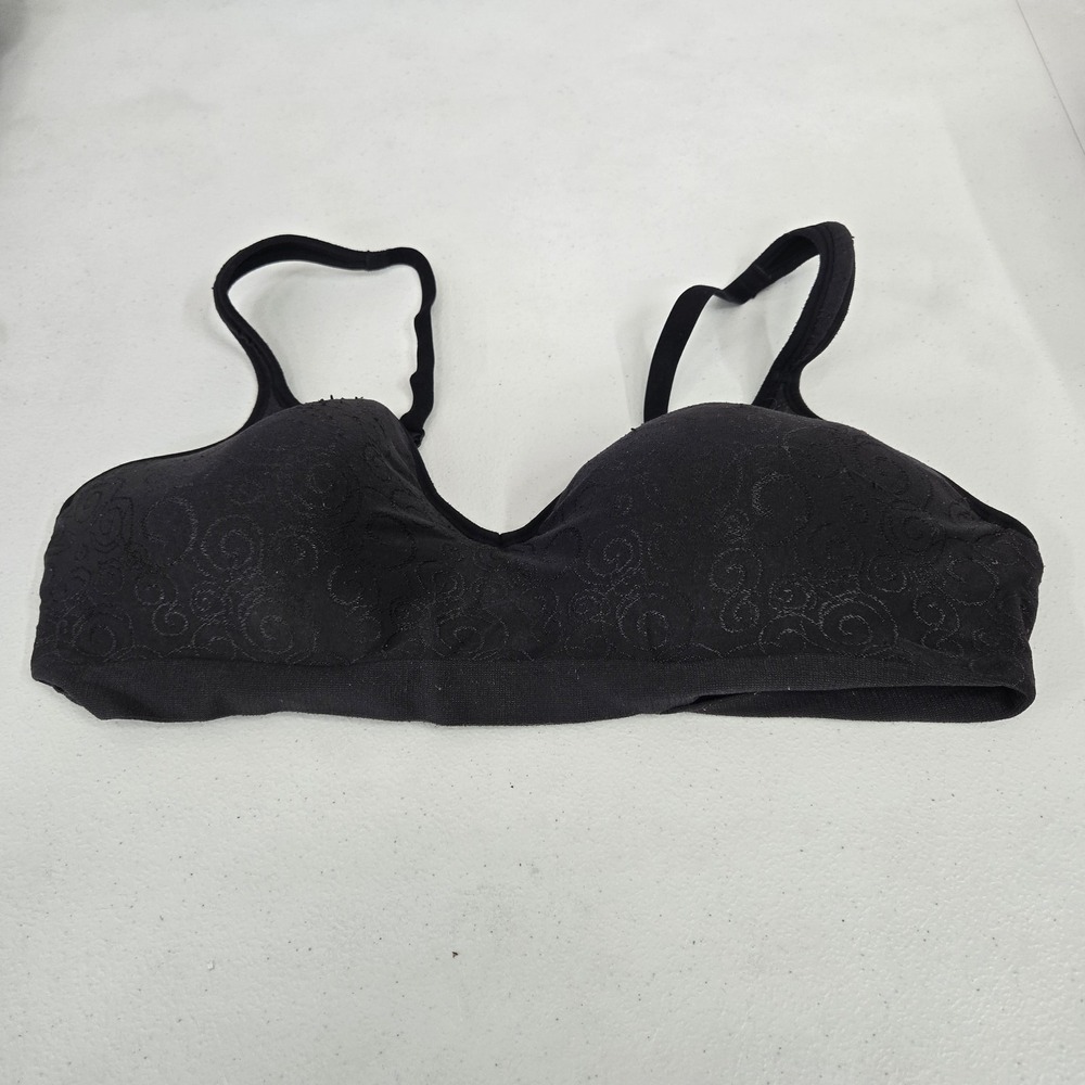 Bali Women Bra 38C Black Geometric T Shirt Wireless Lightly Lined